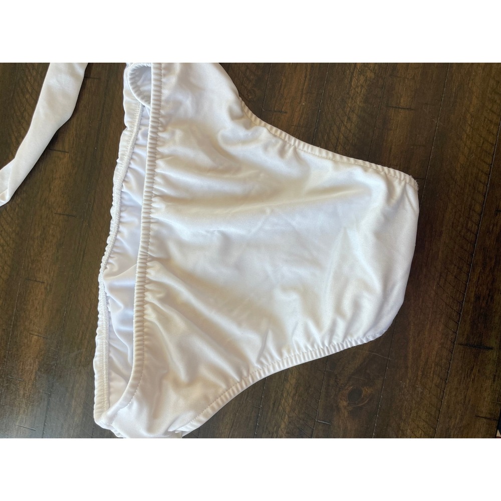 Venus White Halter Bikini Swimsuit Set Gold Accent Roll Waist Bottom Sz A/6 - Picture 5 of 5